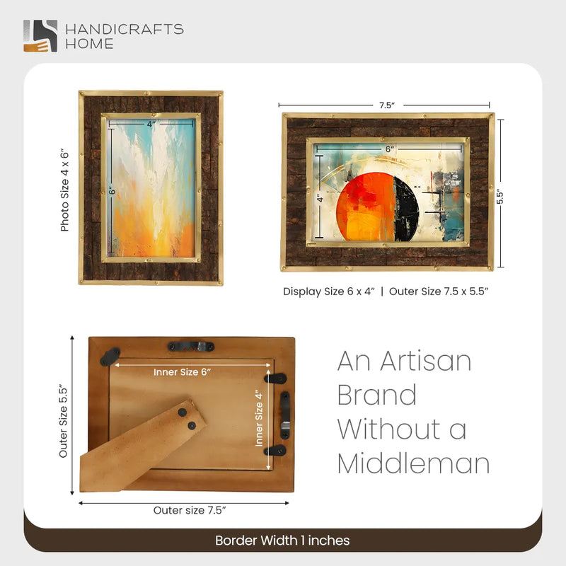 Size Chart for Brass & Wood Inlay Blacksmith Bastion Picture Frame, Brown & Gold 4x6