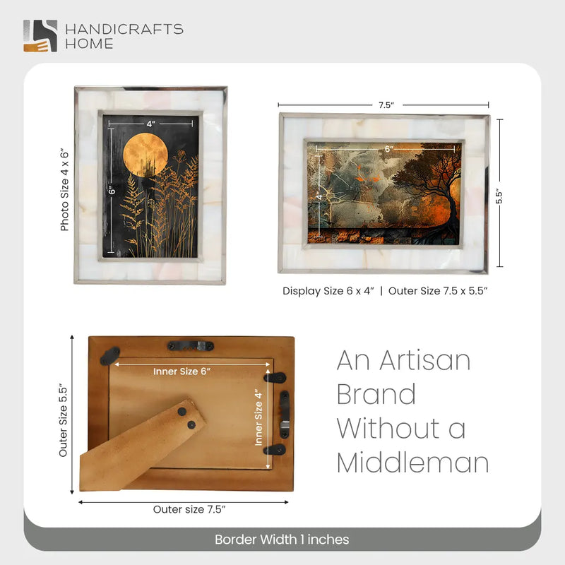 Size Chart for Camelot Maiden Brass & Resin Inlay 4x6 White & Silver Picture Frame