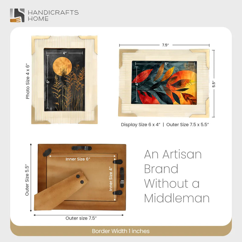 Size Chart for Bone Inlay & Brass Delux Carta Picture Frames, White 4x6