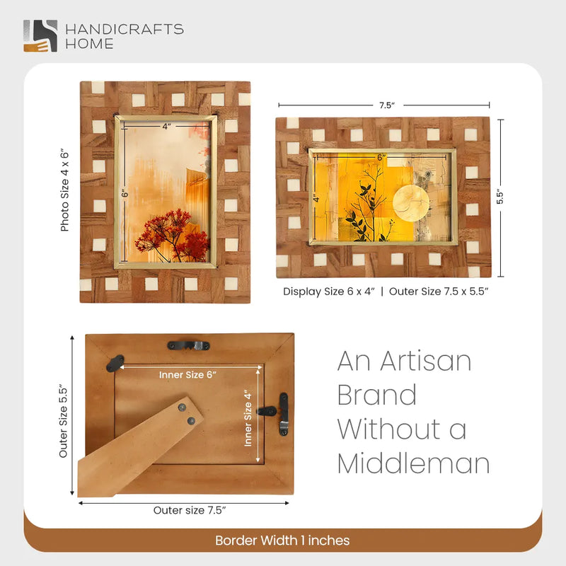 Size Chart for Picture Frames Halo Parquet Pattern Wood & Resin Inlay Collection in 4x6