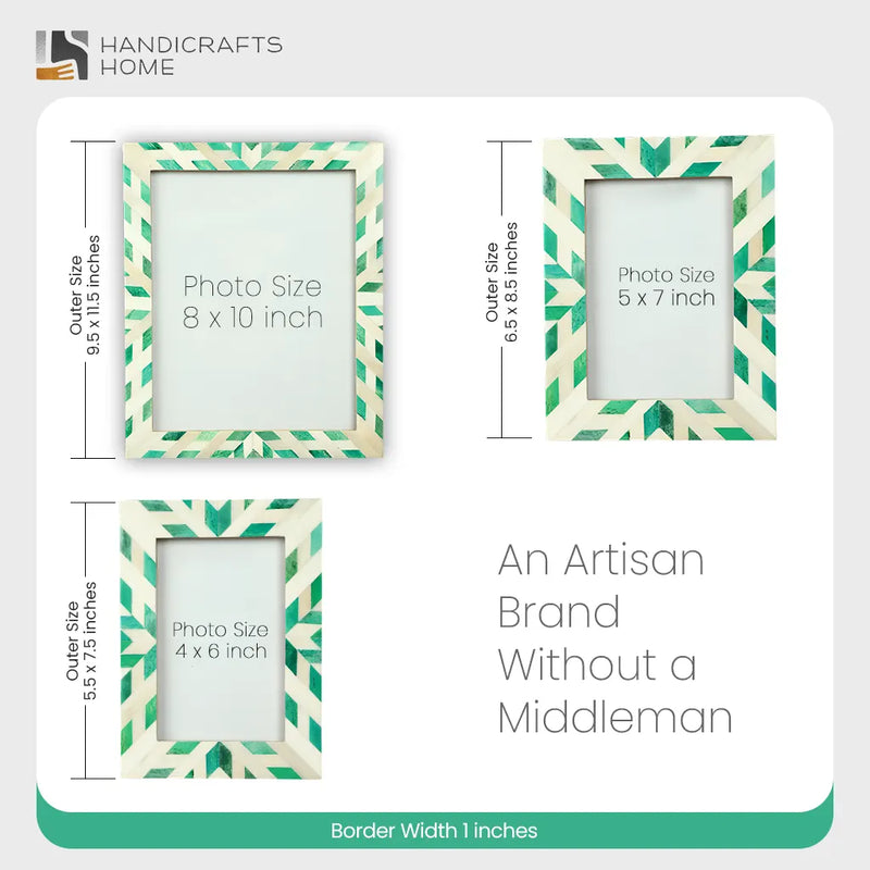 Size Chart for Hypno Nature Bone Inlay Green & White Picture Frame- 4x6, 5x7 and 8x10