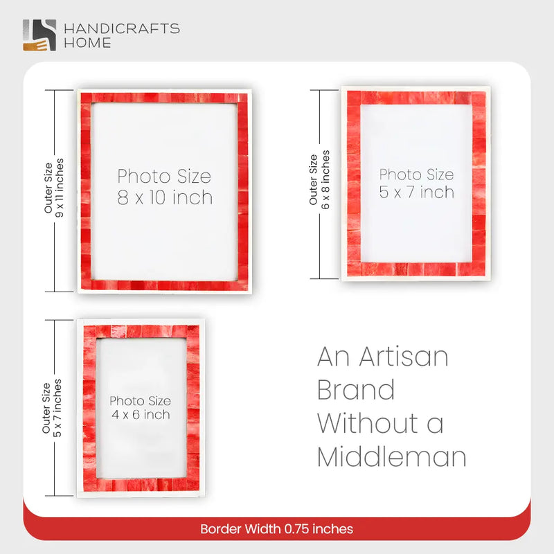 Size Chart for Classic Bone Inlay Picture Frame Red & White 4x6, 5x7 and 8x10 Size