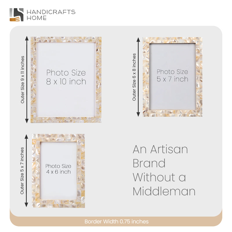 Size Chart for Picture Frames Mother of Pearl Pack of 2 Collection in 3 Sizes, White