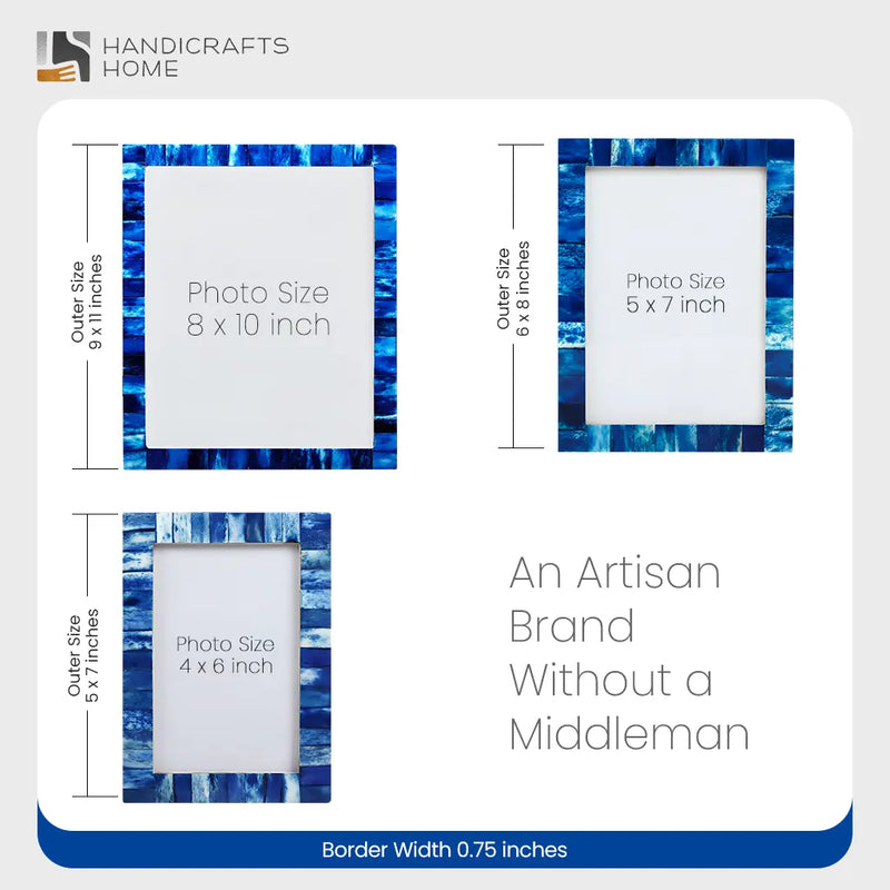 Size Chart for Picture Frames Classic Pattern Bone Inlay Collection in 3 Sizes, Pack of 2 - Blue