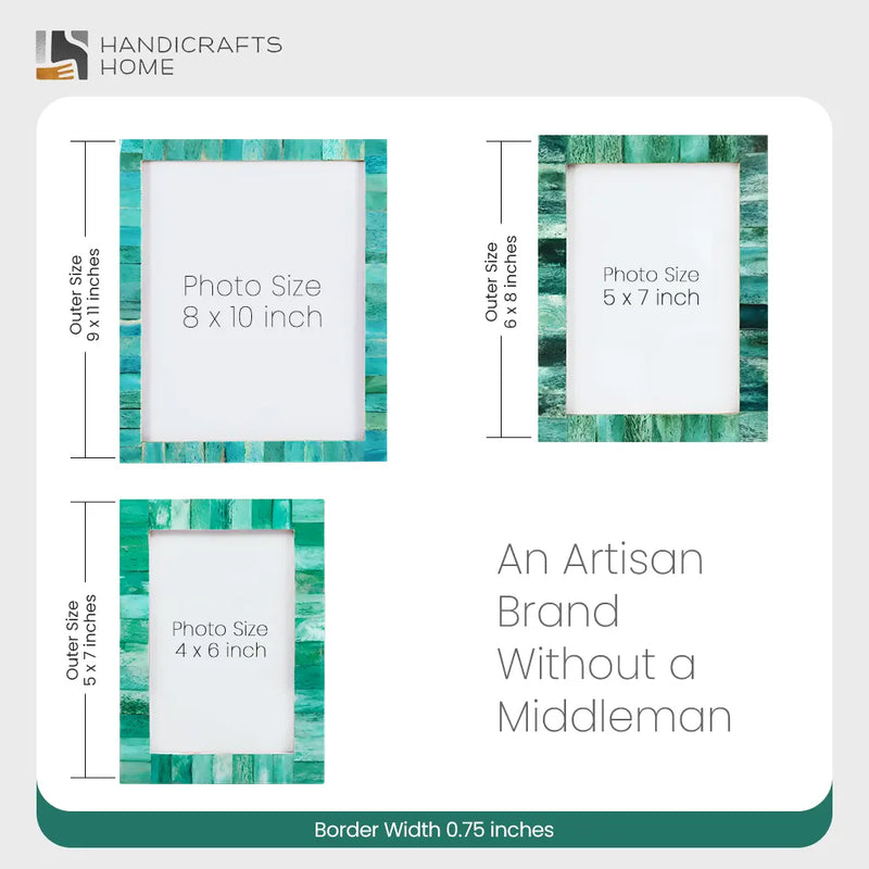 Size Chart for Picture Frames Classic Pattern Bone Inlay Collection in 3 Sizes, Pack of 2 - Green