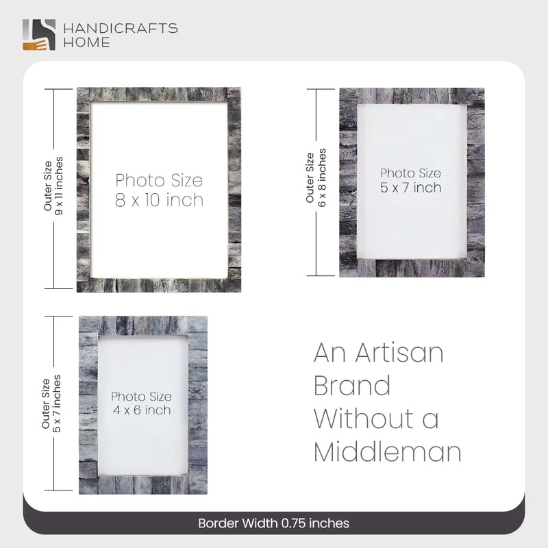 Size Chart for Picture Frames Classic Pattern Bone Inlay Collection in 3 Sizes, Pack of 2 - Grey