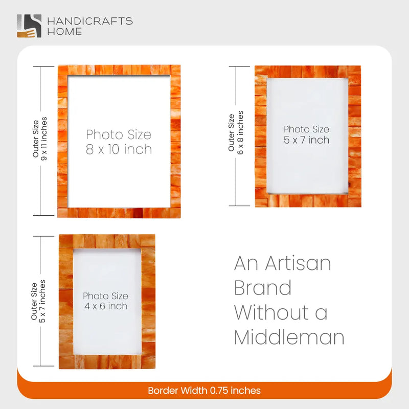 Size Chart for Picture Frames Classic Pattern Bone Inlay Collection in 3 Sizes, Pack of 2 - Orange