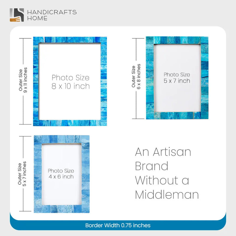 Size Chart for Picture Frames Classic Pattern Bone Inlay Collection in 3 Sizes, Turquoise