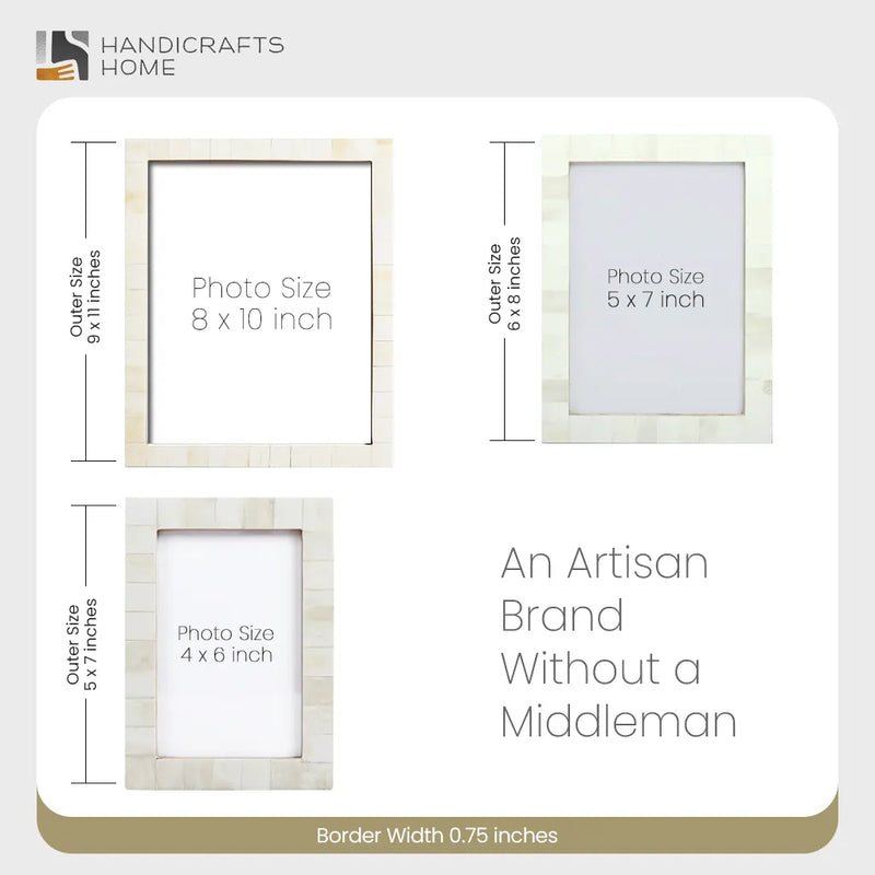 Size Chart for Picture Frames Classic Pattern Bone Inlay Collection in 3 Sizes, Pack of 2 - White
