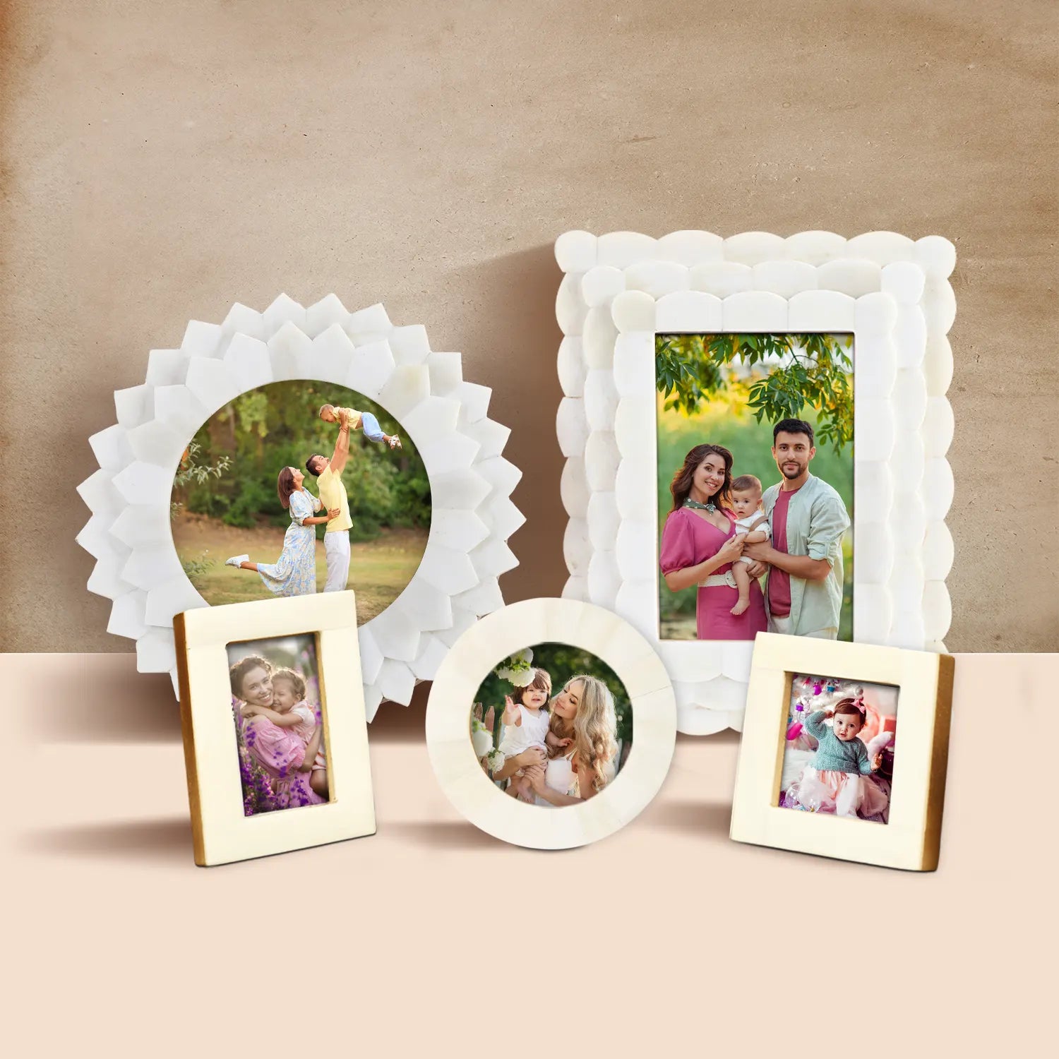 Royal White Bone Inlay Picture Frames Combo Pack of 5