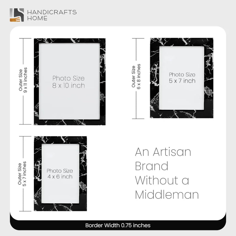 Size Chart for Picture Frames Rare Earth Marble Black Pattern Resin Inlay Collection in 3 Sizes
