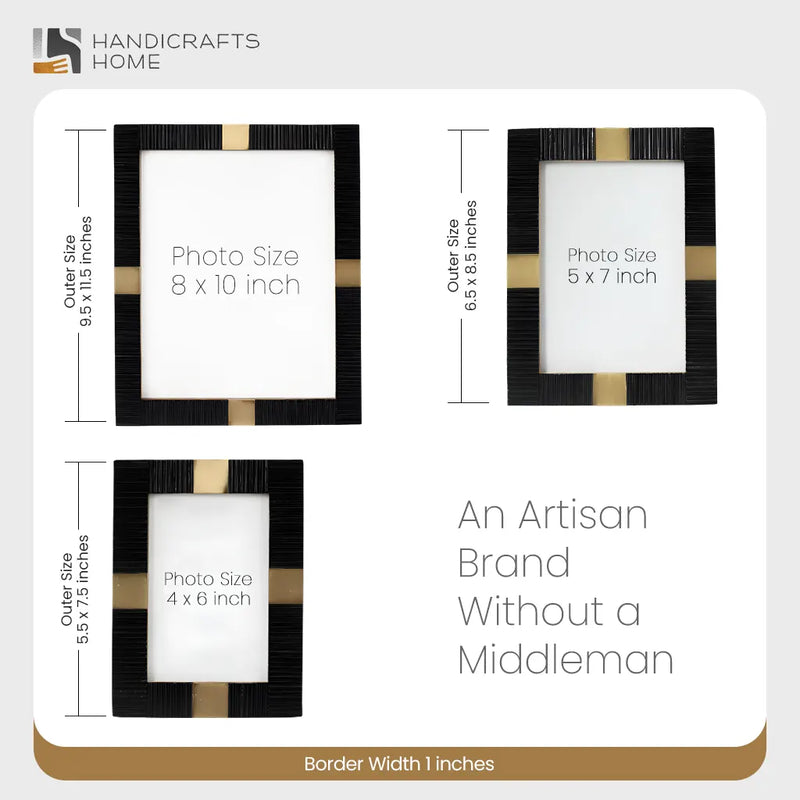 Size Chart for Resin Inlay Deco Black & Gold Picture Frame For Desk & Wall-3 Sizes