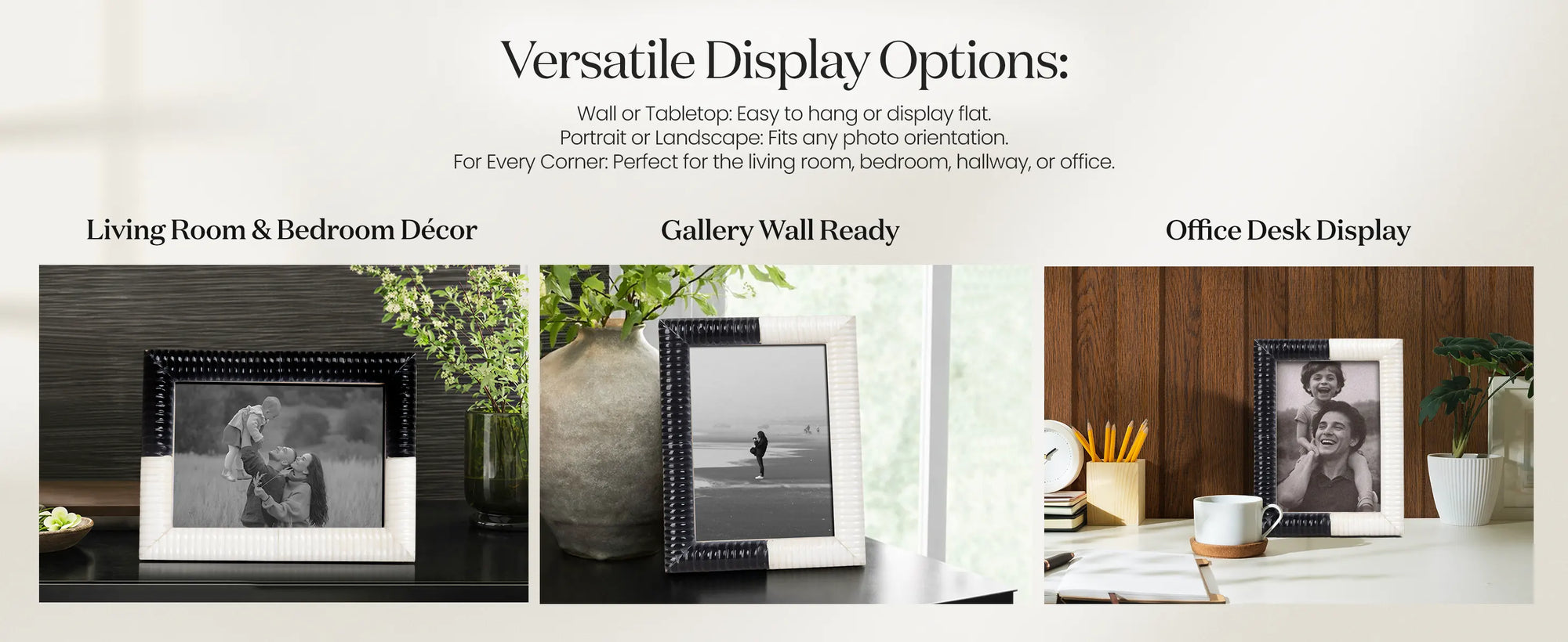 Picture Frame Ridged Collection Resin Inlay Black & White – 4x6 & 5x7