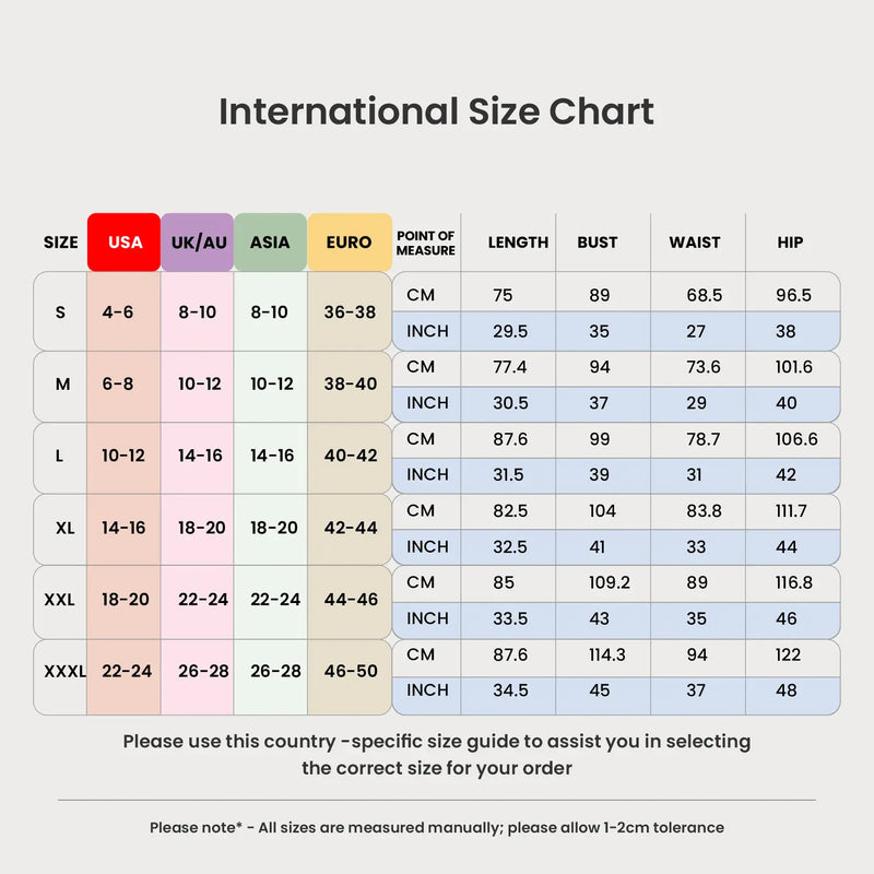 Size Chart for Tonal Embroidered Brown Romper Dress - XS to XL