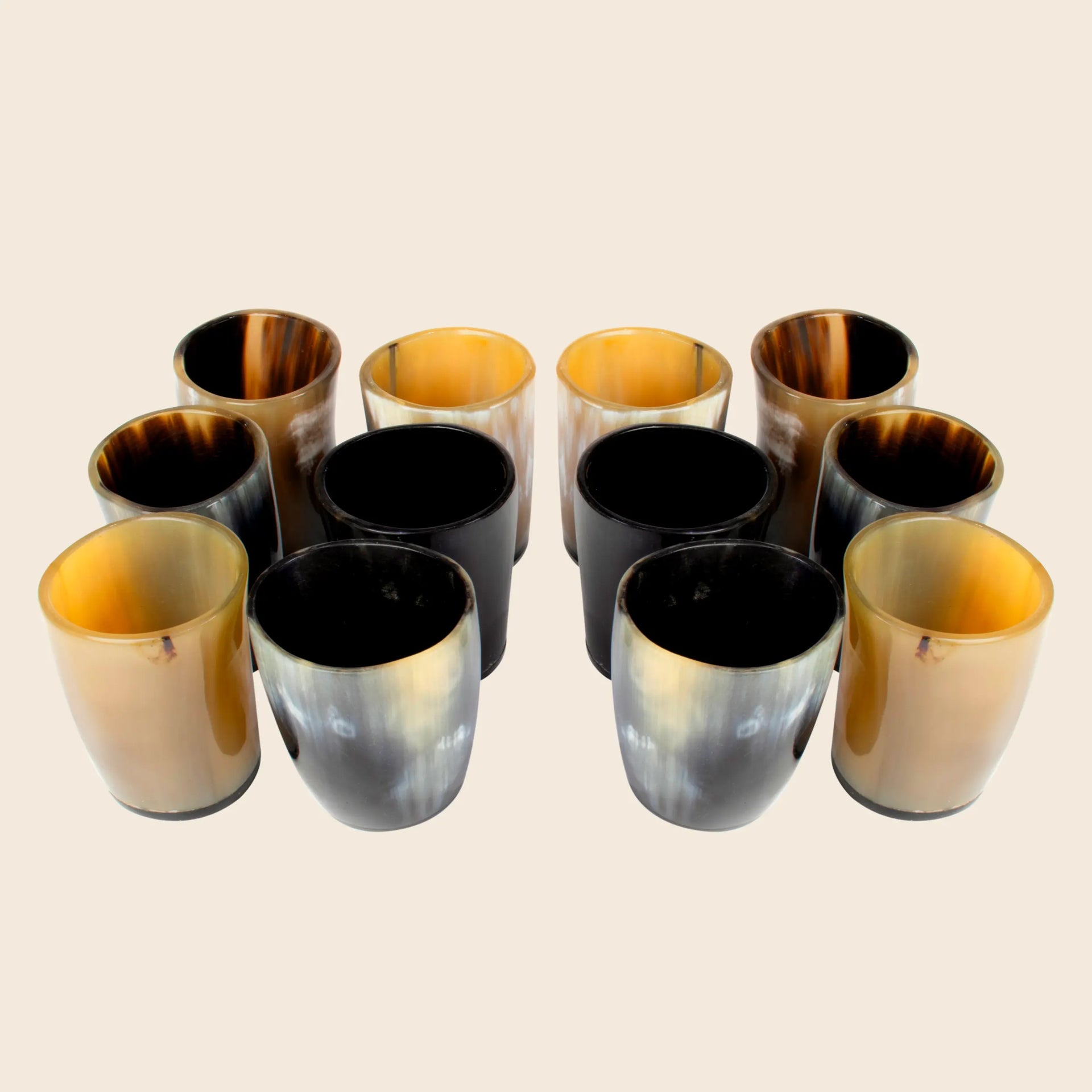 Horn Whiskey Shot Glasses Pack 12 - Holds Upto 6.5 oz, Natural