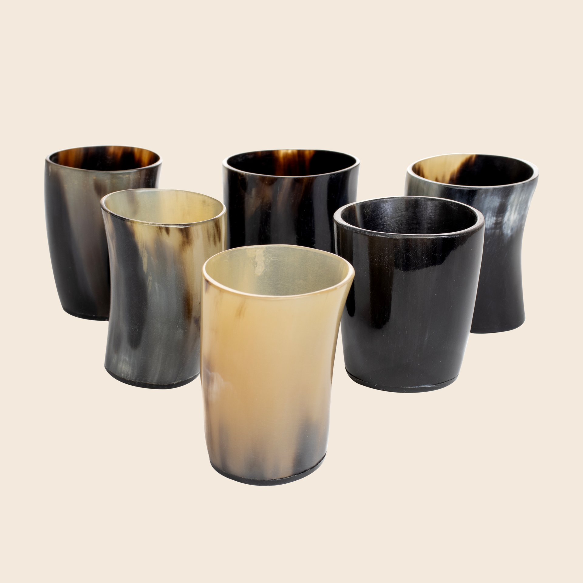 Horn Whiskey Shot Glasses Pack 6 - Holds Upto 6.5 oz, Natural