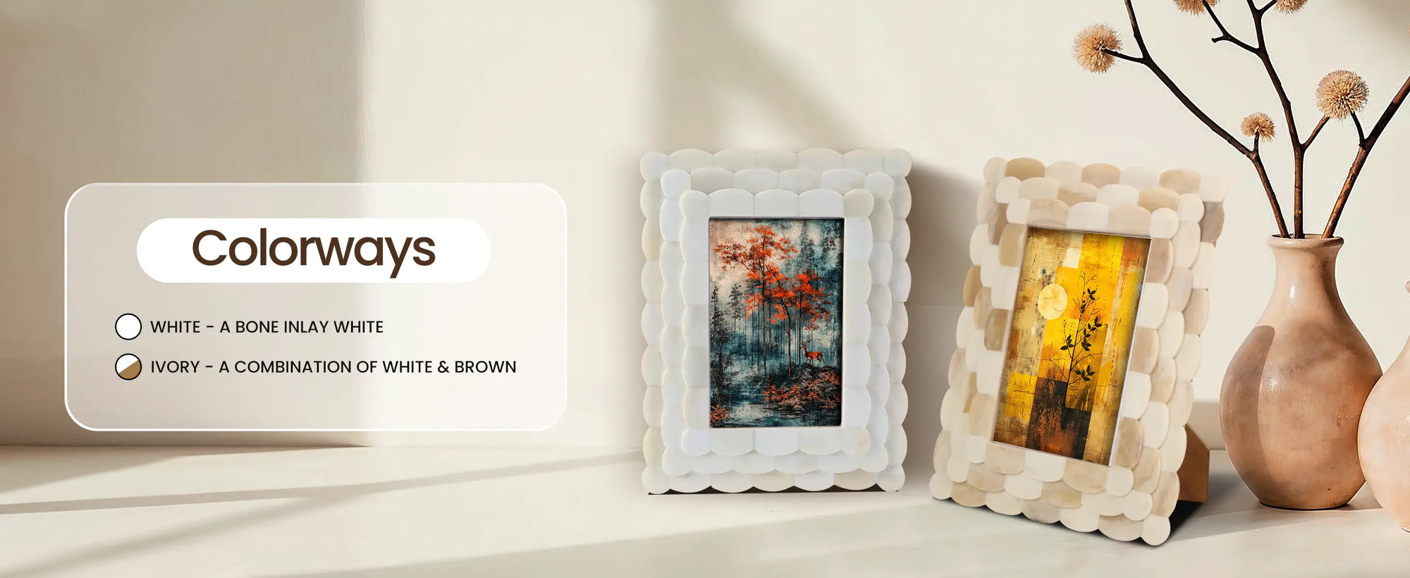 Picture Frames Scalloped Pattern Bone Inlay Collection in 4x6, White