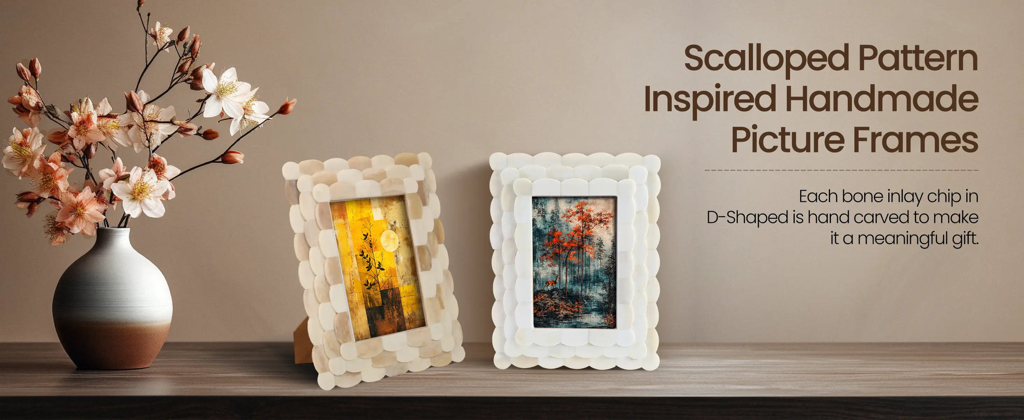 Picture Frames Scalloped Pattern Bone Inlay Collection in 4x6, White