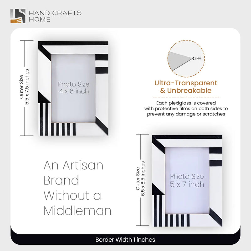 Size Chart for Silhouette Shaped Black & White Resin Inlay Picture Frame – 4x6 / 5x7