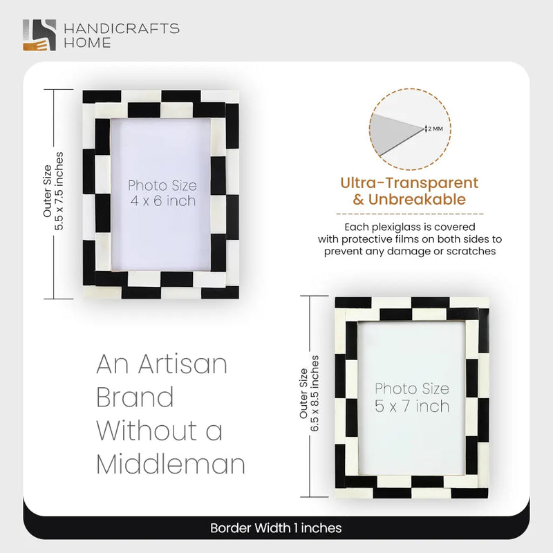 Size Chart for Picture Frames Silhouette Shuffled Pattern Bone Inlay Collection in 2 Sizes