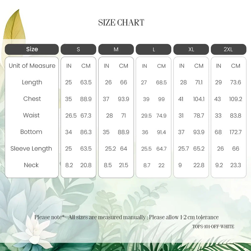 Size Chart for Tonal Embroidered Peplum Top with V-Neckline - S to 2XL