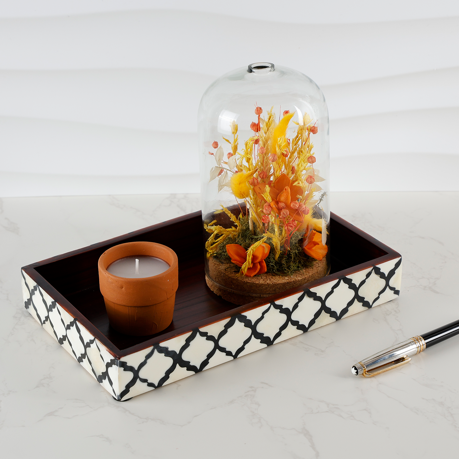 Vanity Trays Moroccan Pattern Bone & Resin Inlay Collection in 10x6, Black & White