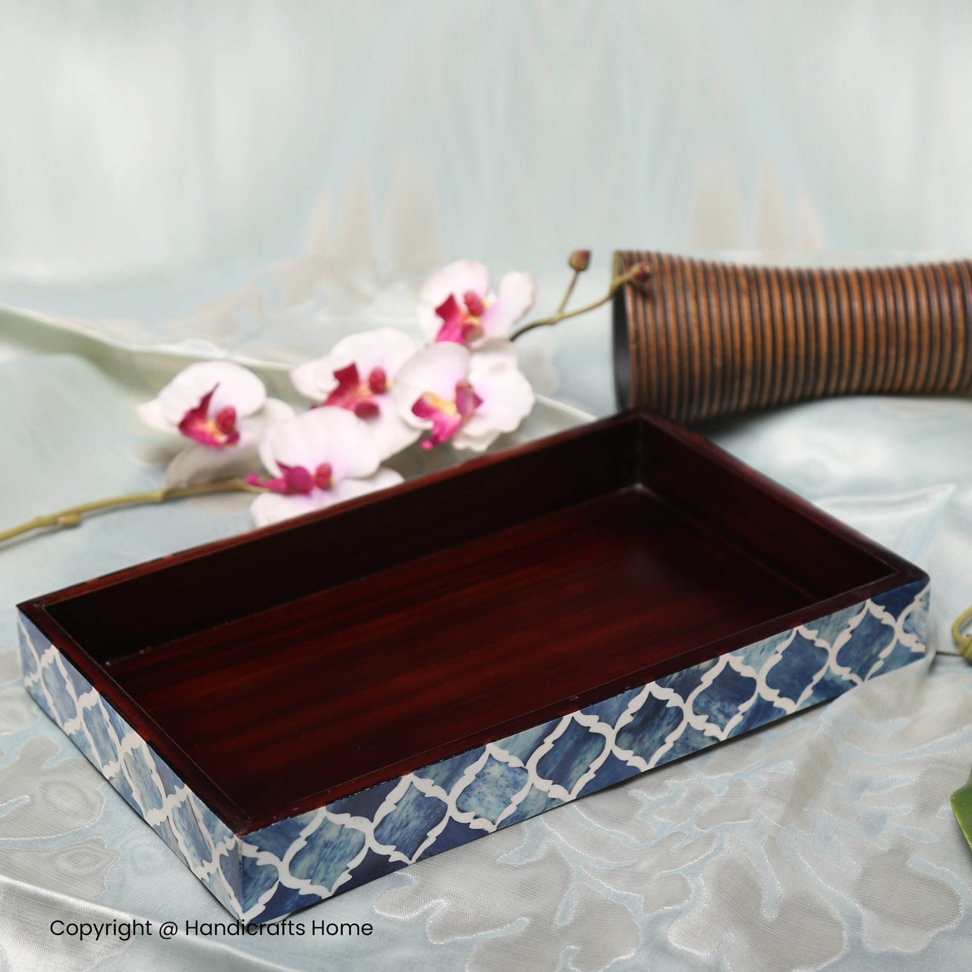 Vanity Trays Moroccan Pattern Bone & Resin Inlay Collection in 10x6, Blue & White