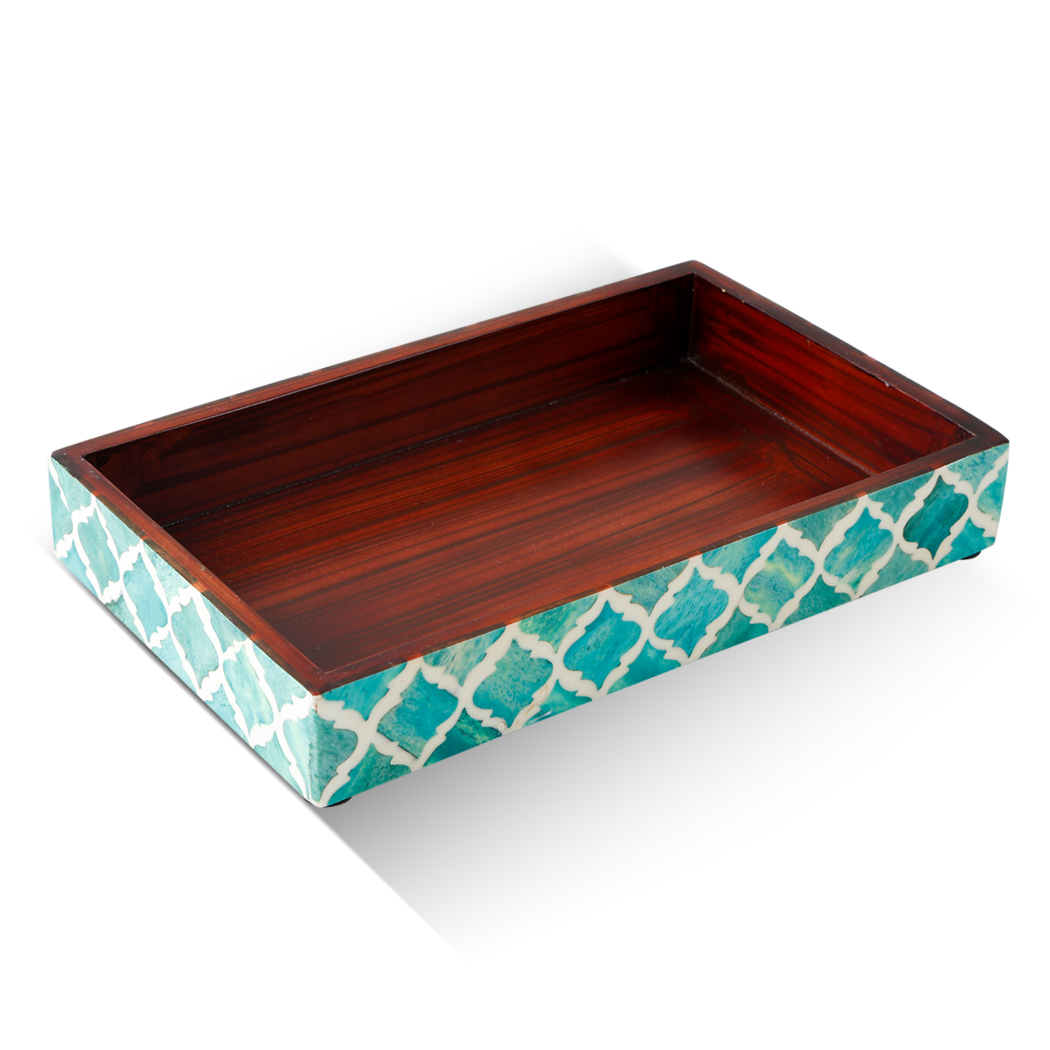 Vanity Trays Moroccan Pattern Bone & Resin Inlay Collection in 10x6, Green & White