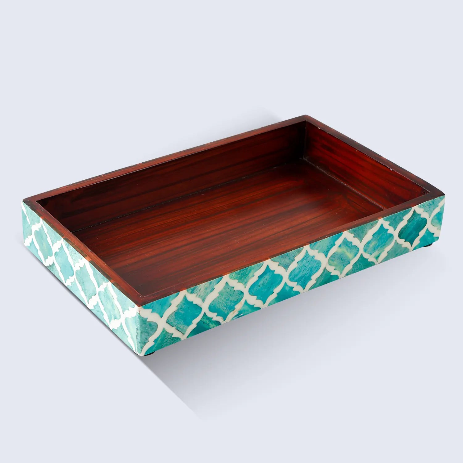 Vanity Trays Moroccan Pattern Bone & Resin Inlay, Green & White, 10" x 6"