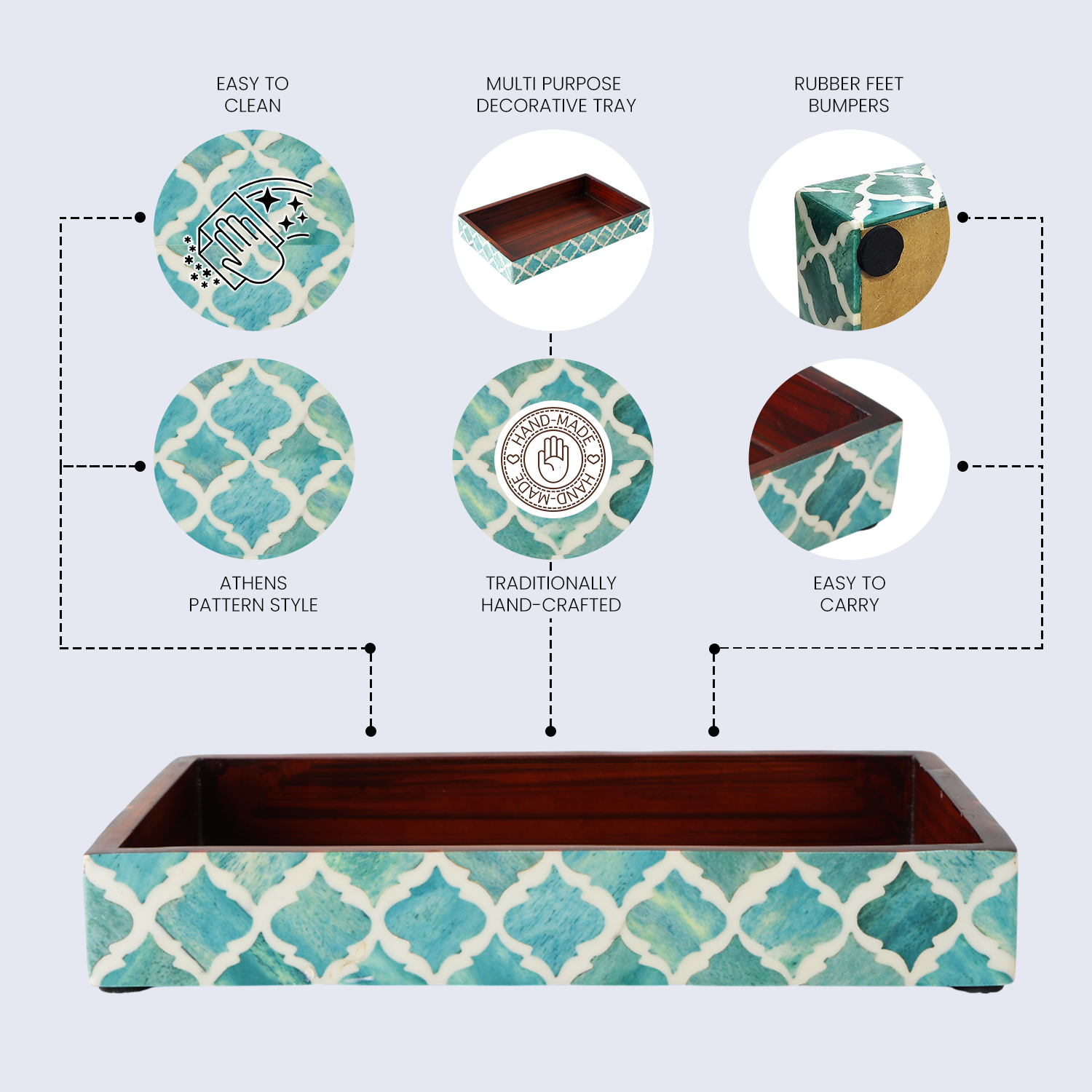 Vanity Trays Moroccan Pattern Bone & Resin Inlay Collection in 10x6, Green & White