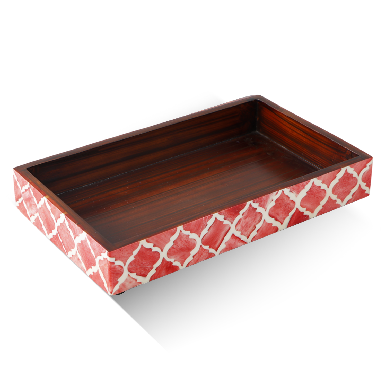 Vanity Trays Moroccan Pattern Bone & Resin Inlay Collection in 10x6, Red & White