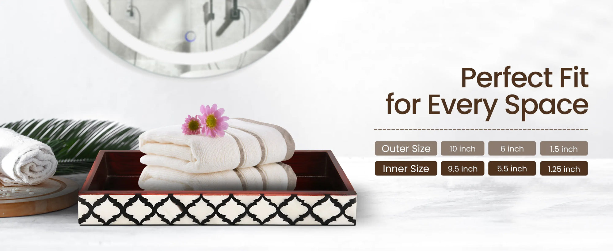 Vanity Tray Illusion Yinyang Pattern Resin Inlay Collection in 10x6, Brown