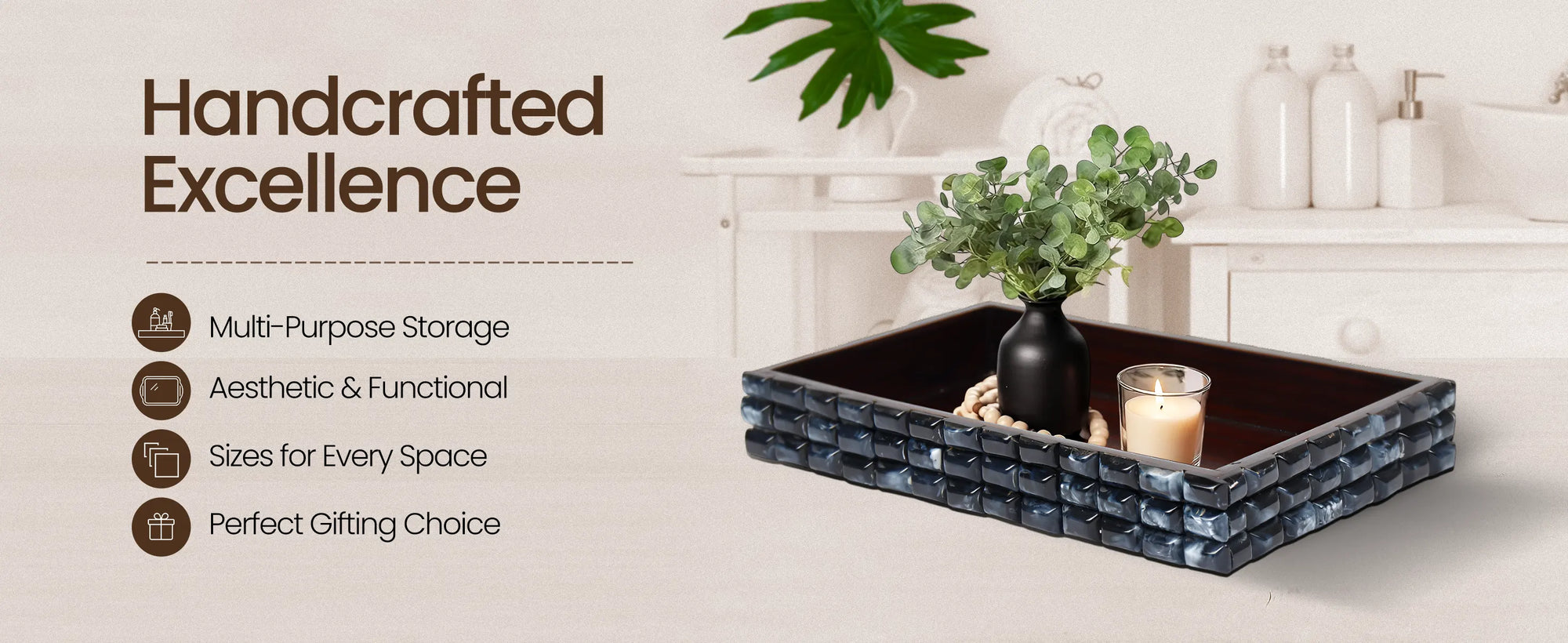 Vanity Tray Illusion Yinyang Pattern Resin Inlay Collection in 10x6, Brown