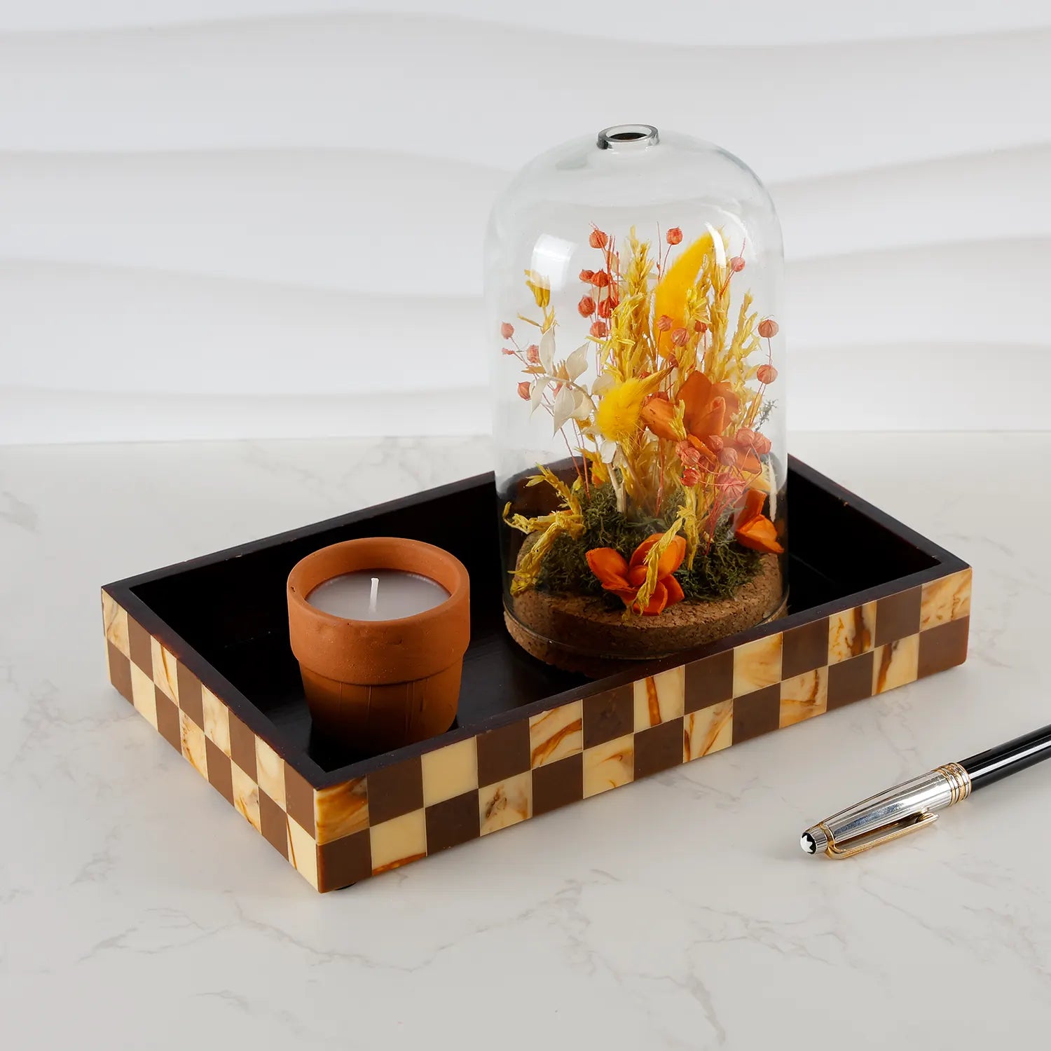 Vanity Trays Parlour Gambit Pattern Wood & Resin Inlay Collection in 10x6