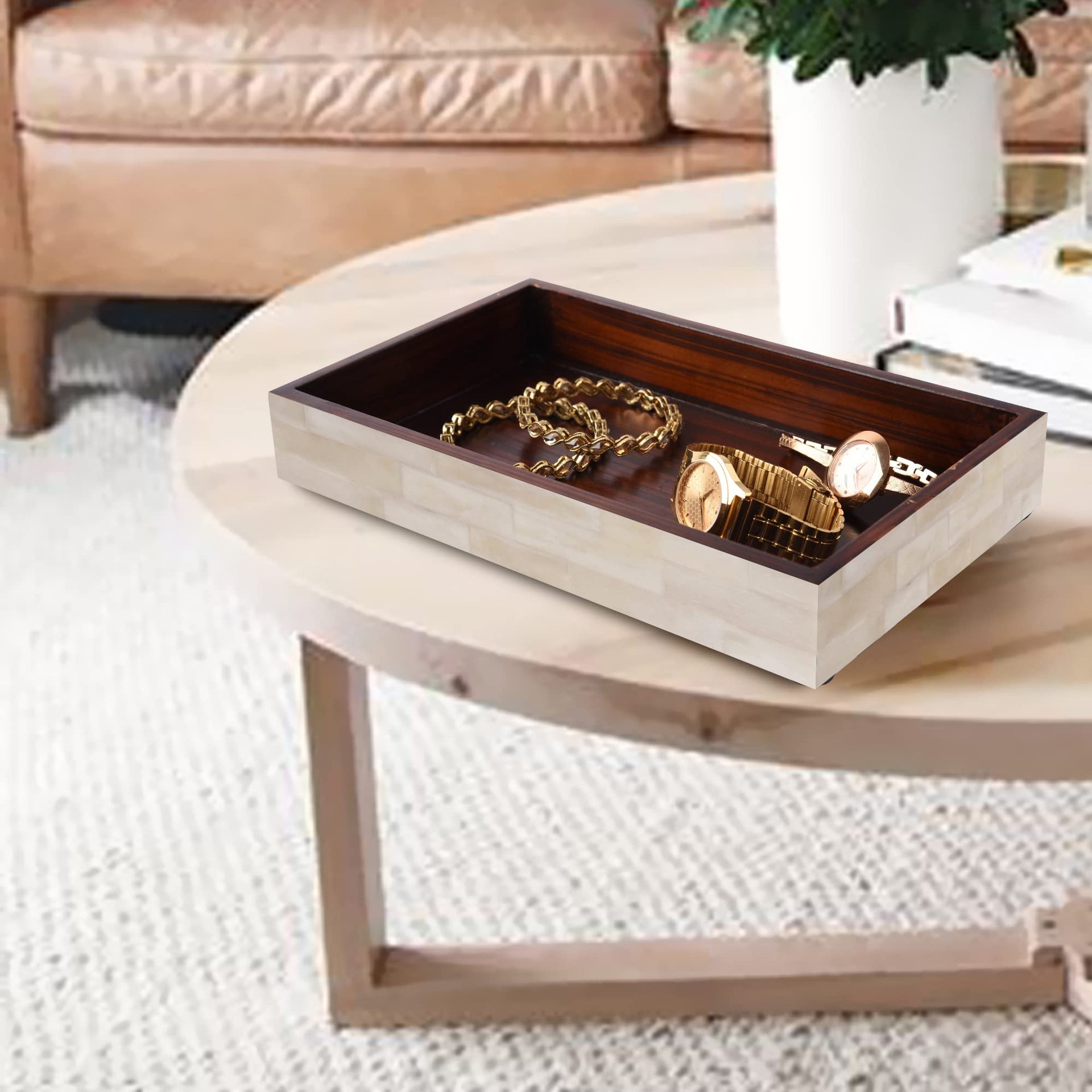 Vanity Trays Plain White Pattern Bone Inlay Collection in 10x6
