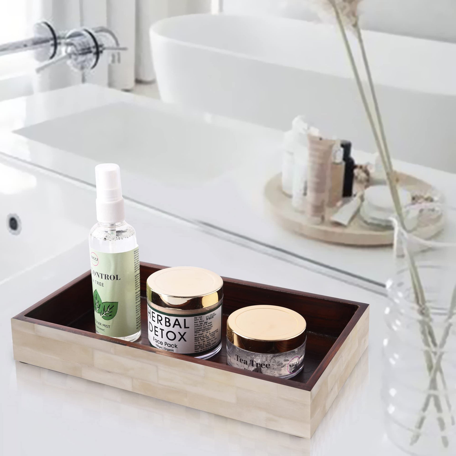 Vanity Trays Plain White Pattern Bone Inlay Collection in 10x6