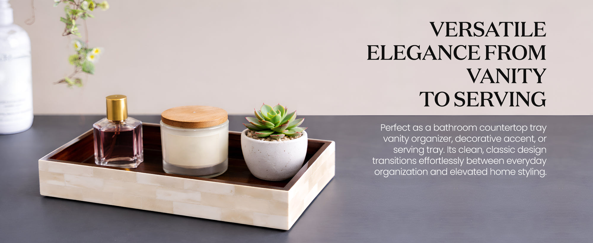 Bathroom Tray Plain White Bone inlay, Classic White, 10