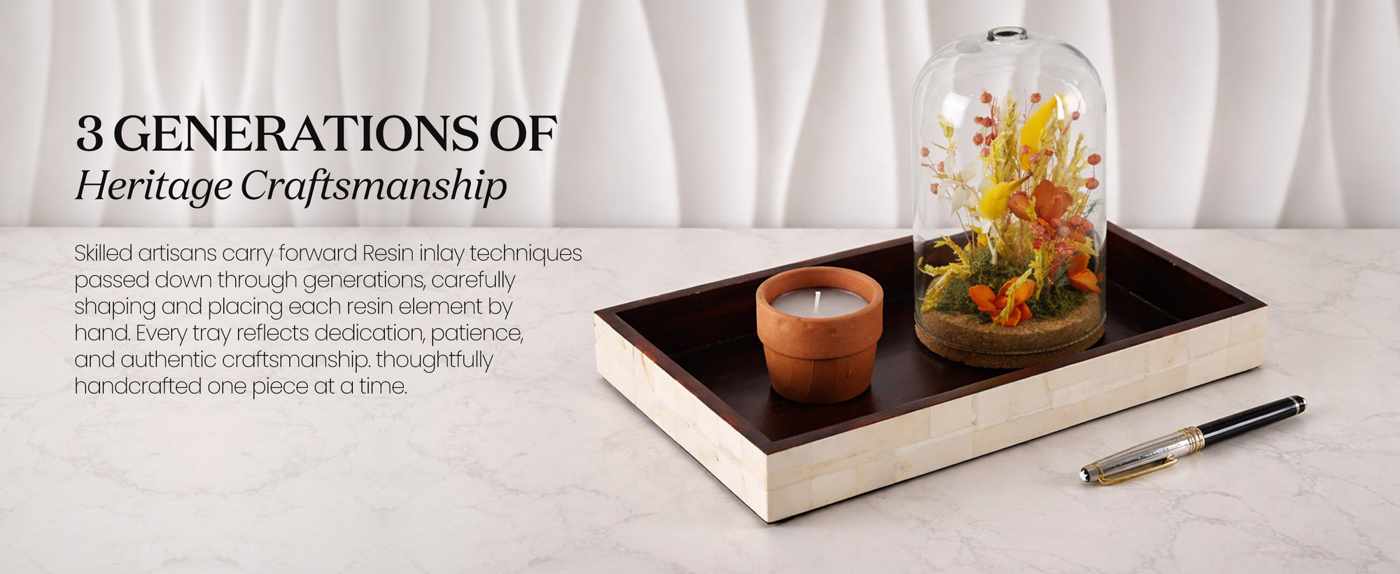 Bathroom Tray Plain White Bone inlay, Classic White, 10