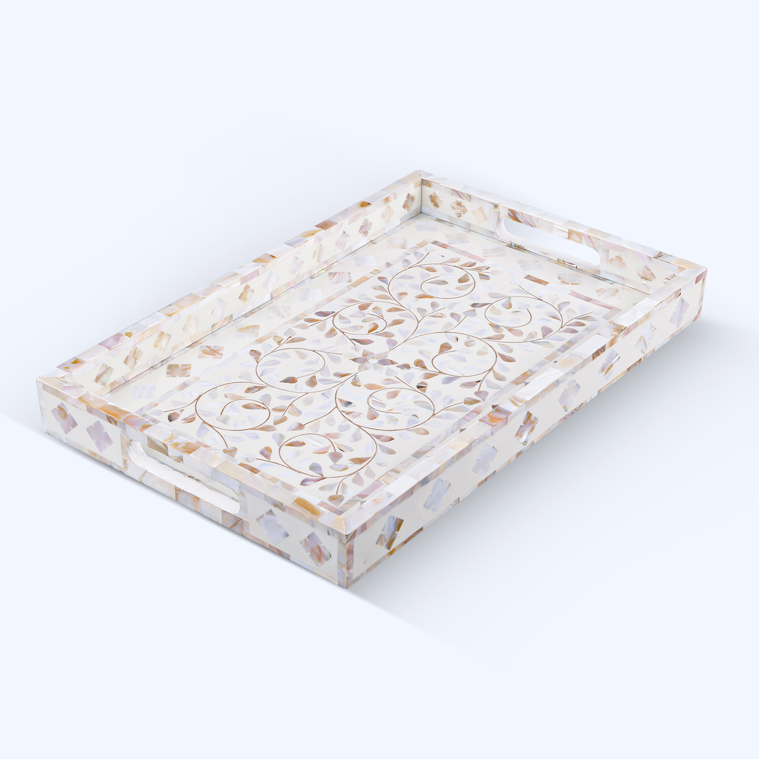 Decorative Tray Alhambra Pattern Mother of Pearl, White – 2 Sizes