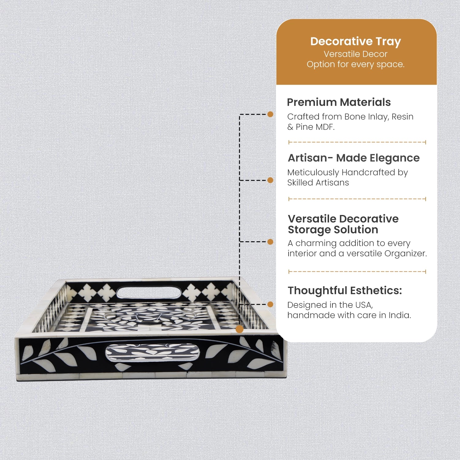 Decorative Tray Alhambra Negra Black White Bone & Resin Inlay – 11" x 17", 12" x 12"