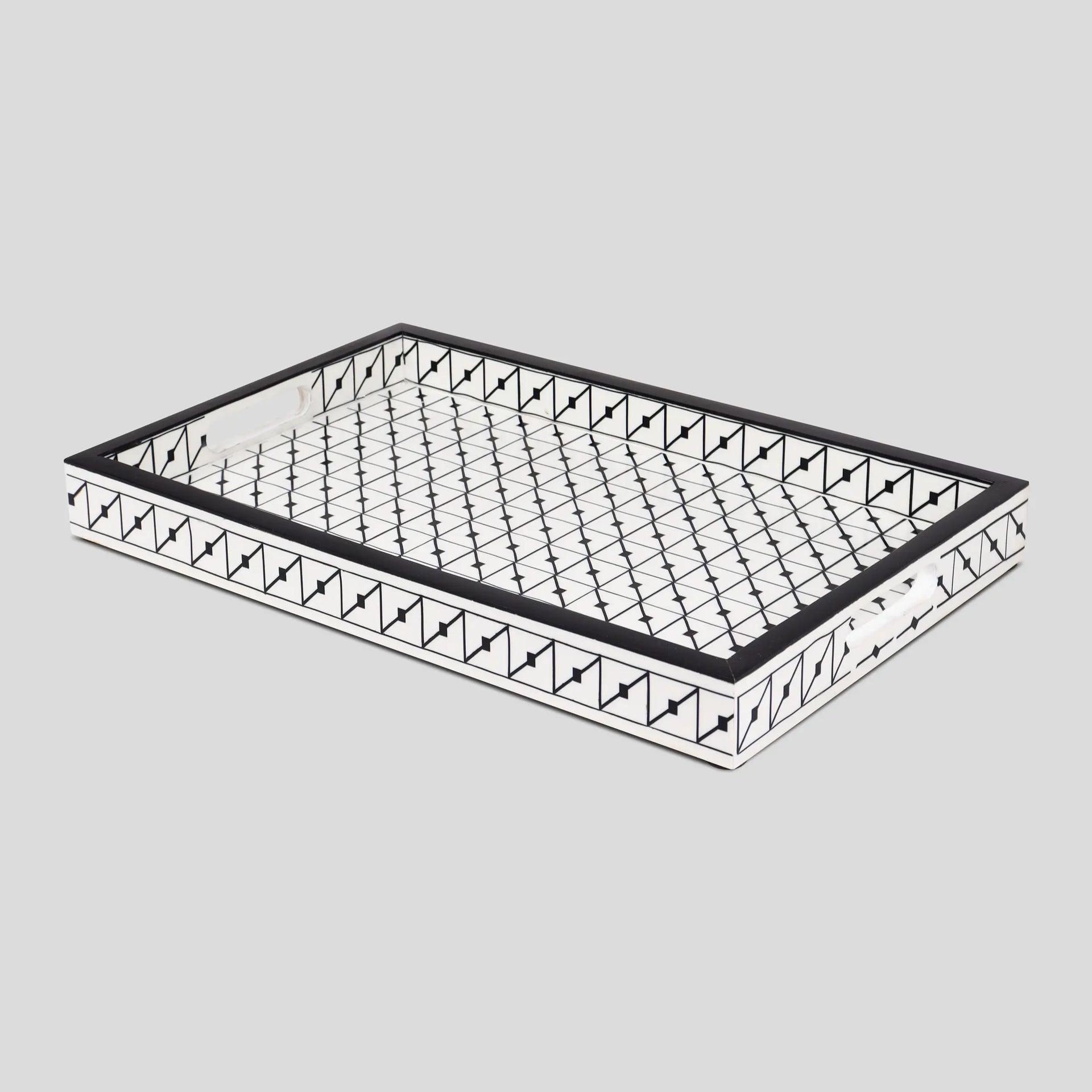 Decorative Tray Illusion Tiktak Pattern Bone & Resin Inlay Collection in 11x17, Black & White