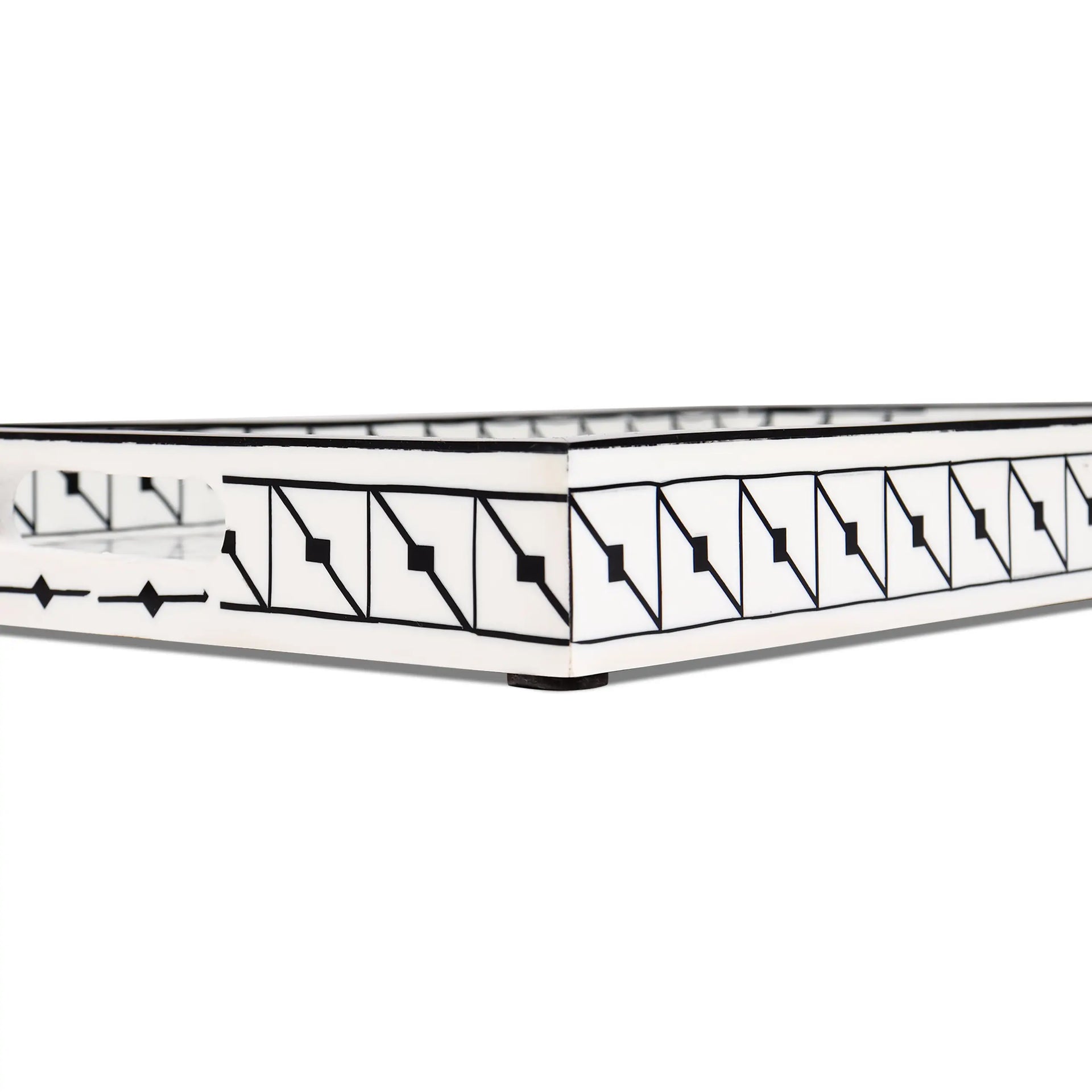 Decorative Tray Illusion Tiktak Pattern Bone & Resin Inlay Collection in 11x17, Black & White