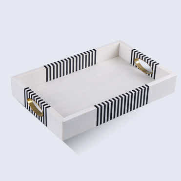 Handmade B&W Resin Brass Inlay Optique Reflect Decorative Tray 11x17