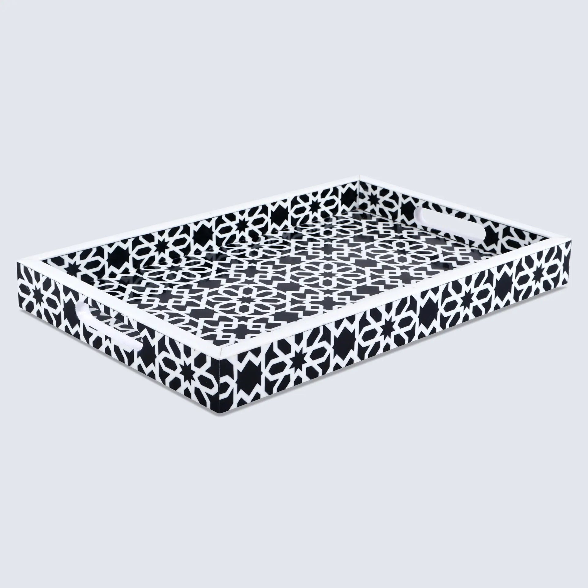 Decorative Tray Shiraj Pattern Resin Inlay Collection in 2 Sizes, Black & White