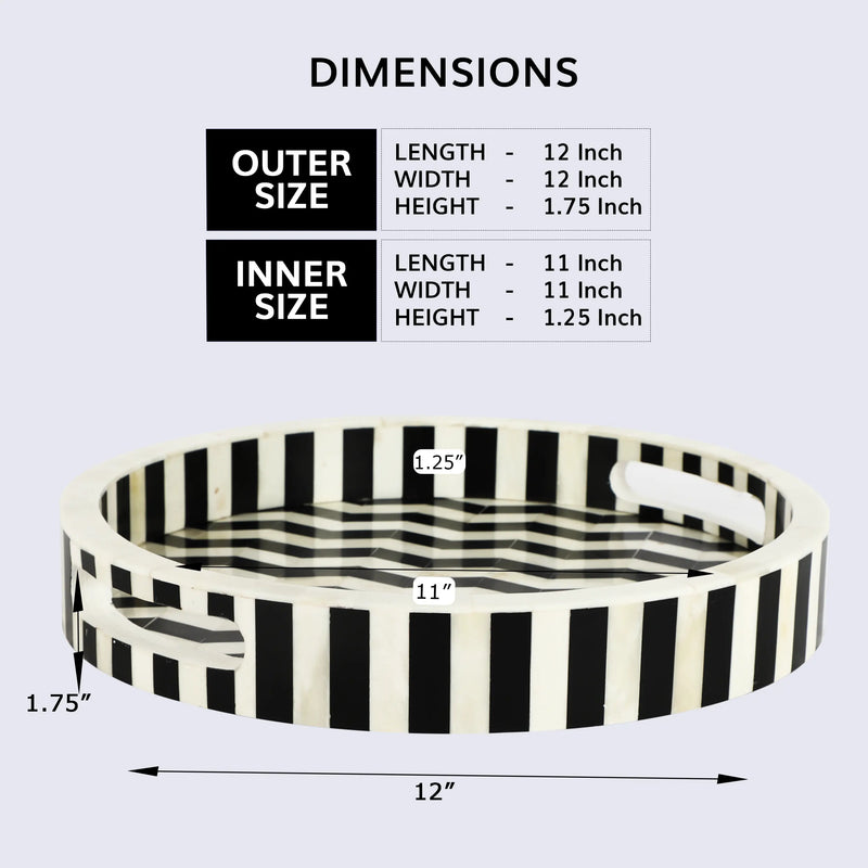 Size Chart for Decorative Tray Athens Dinami Pattern Resin Inlay Collection in 12x12 inches