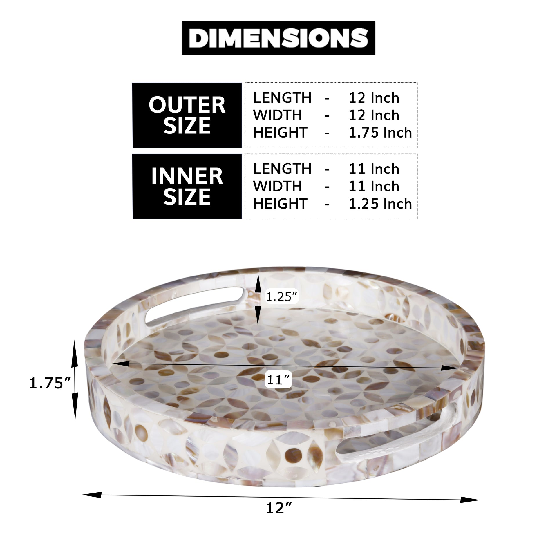 Decorative Tray Discovery Jewel Petit Mother of Pearl Inlay – 12" x 12"