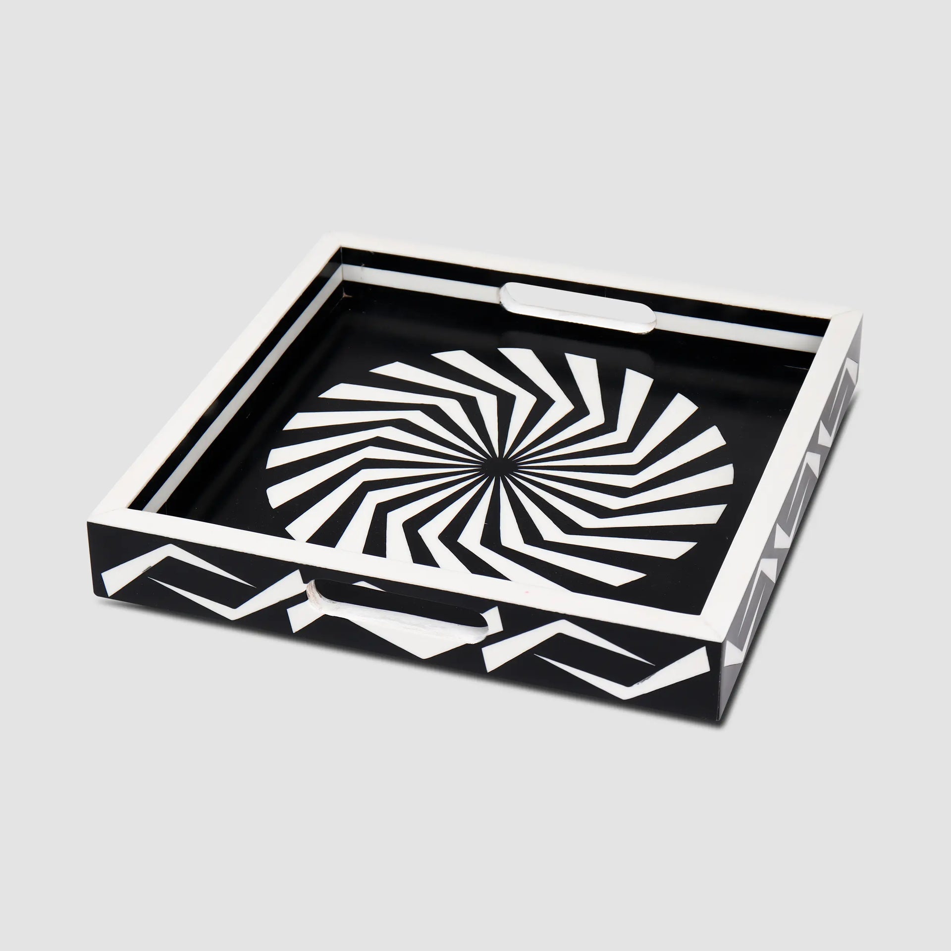 Decorative Tray Illusion Optic Pattern Resin Inlay Collection in 12x12, Black & White