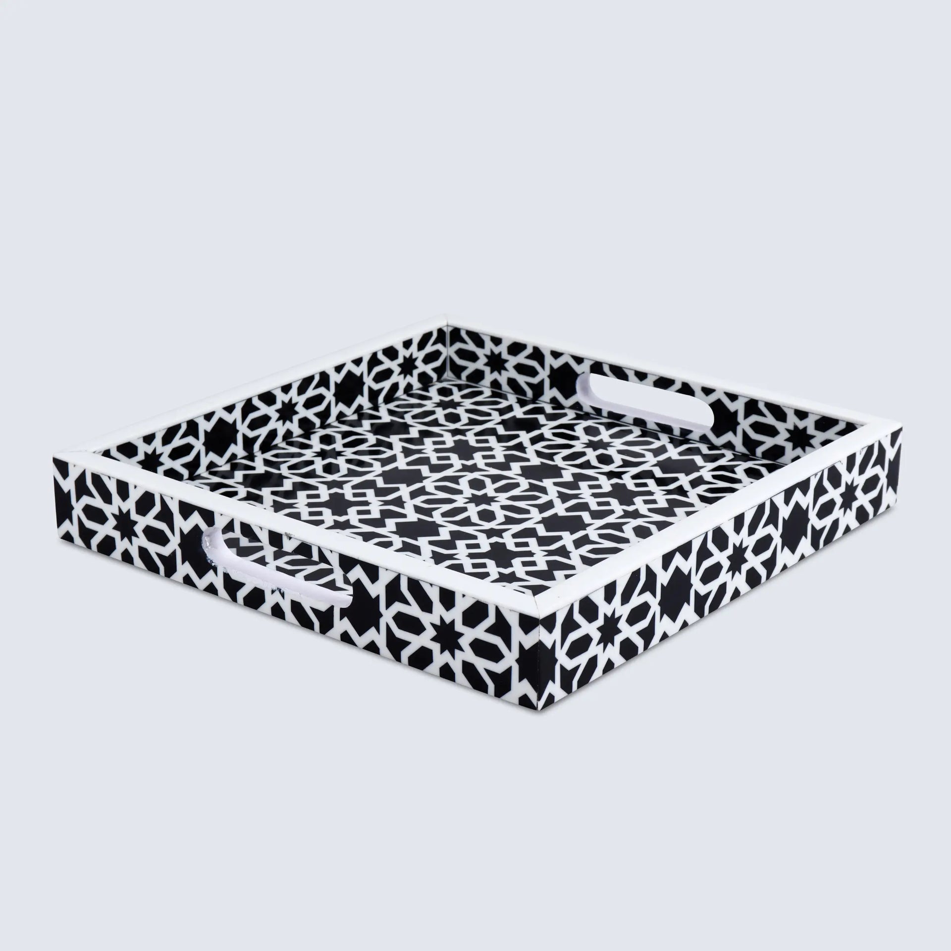 Decorative Tray Shiraj Pattern Resin Inlay Collection in 2 Sizes, Black & White