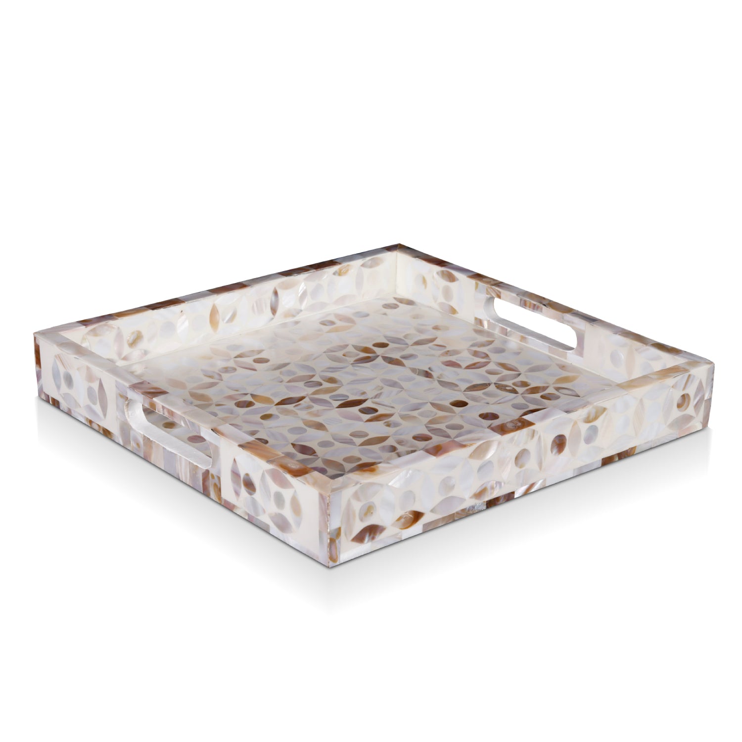Decorative Tray Discovery Jewel Grande Pattern Mother of Pearl, White, 11" x 17" & 12" x 12"