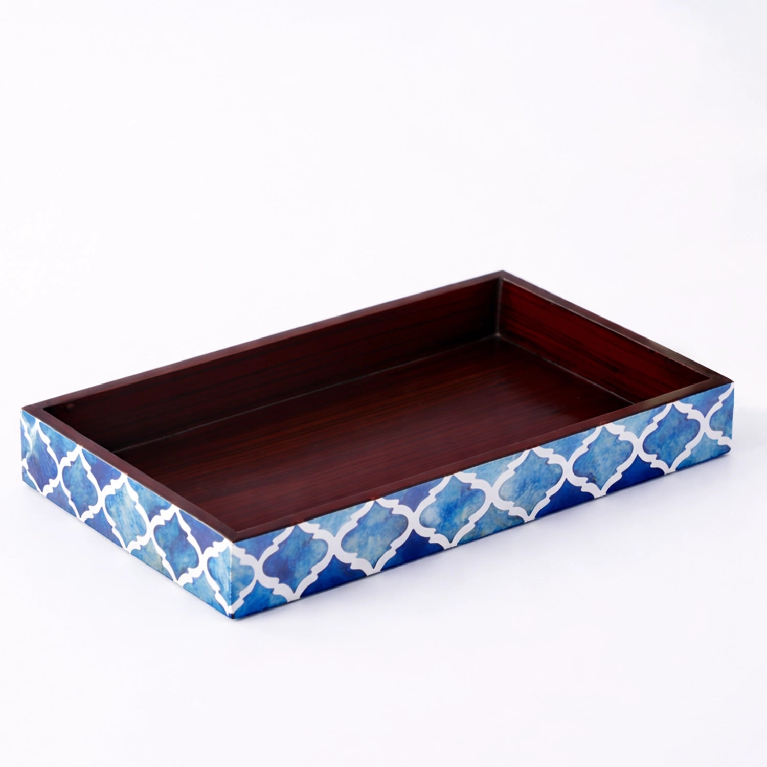 Vanity Trays Moroccan Pattern Bone & Resin inlay, Blue & White, 10" x 6"